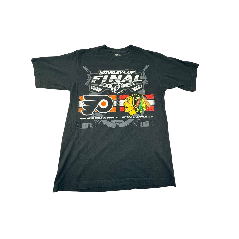 Reebok 2010 Stanley Cup Final NHL T-Shirt Flyers vs Blackhawks Mens Medium Black